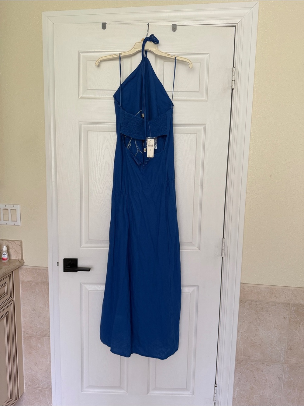 Anthropologie Blue Maxi Dress with Yellow Flower Applique - Picture 3 of 5